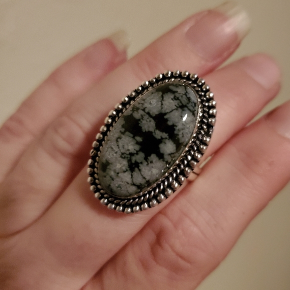 New Snowflake Obsidian 925 Silver Ring. - Picture 2 of 6